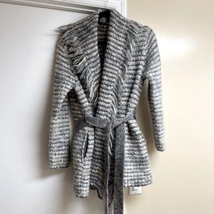 Tory Burch Gray and White Striped Cardigan
